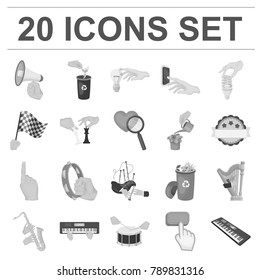 Manipulation by hands monochrome icons in set collection for design. Hand movement vector symbol stock web illustration.
