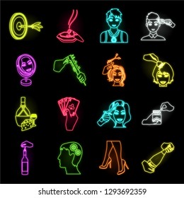 Manipulation by hands neon icons in set collection for design. Hand movement vector symbol stock web illustration.