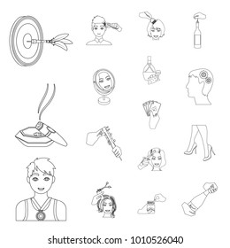 Manipulation by hands outline icons in set collection for design. Hand movement vector symbol stock web illustration.