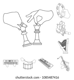 Manipulation by hands outline icons in set collection for design. Hand movement vector symbol stock web illustration.