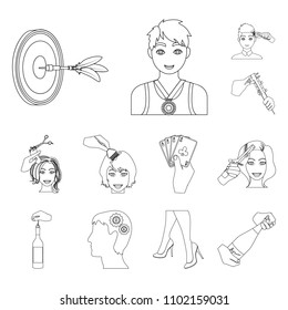 Manipulation by hands outline icons in set collection for design. Hand movement vector symbol stock web illustration.