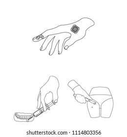 Manipulation by hands outline icons in set collection for design. Hand movement in medicine vector symbol stock web illustration.