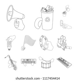 Manipulation by hands outline icons in set collection for design. Hand movement vector symbol stock web illustration.