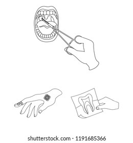Manipulation by hands outline icons in set collection for design. Hand movement in medicine vector symbol stock web illustration.