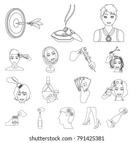 Manipulation by hands outline icons in set collection for design. Hand movement vector symbol stock web illustration.