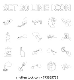 Manipulation by hands outline icons in set collection for design. Hand movement in medicine vector symbol stock web illustration.
