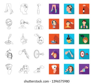 Manipulation by hands outline,flat icons in set collection  design. Hand movement vector symbol stock web illustration.