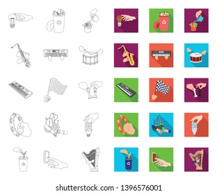 Manipulation by hands outline,flat icons in set collection  design. Hand movement vector symbol stock web illustration.