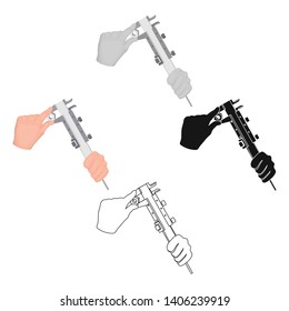Manipulation with calipers. Measuring instrument, caliper single icon in cartoon,black style vector symbol stock illustration web.