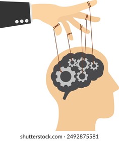 Manipulation control master. Effort and time to make money. Manipulate man mind, mental control ropes. Flat vector illustration


