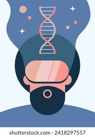 Manipulation of Genes in Virtual Reality. Genetic Engineering. Experiment with DNA. Flat vector illustration. 