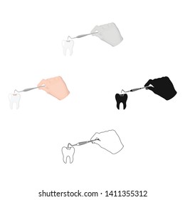 Manipulation, gesture of the hand of the dentist with the instrument over the damaged tooth. Stomatology single icon in cartoon,black style vector symbol stock illustration web.