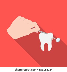 Manipulation, gesture of the hand of the dentist with the instrument over the damaged tooth. Stomatology single icon in flat style vector symbol stock illustration web.