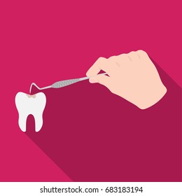 Manipulation, gesture of the hand of the dentist with the instrument over the damaged tooth. Stomatology single icon in flat style vector symbol stock illustration web.