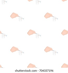 Manipulation, gesture of the hand of the dentist with the instrument over the damaged tooth. Stomatology single icon in cartoon style vector symbol stock illustration web.