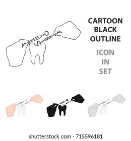 Manipulation, gesture of the hands of the dentist with the instrument over the damaged tooth. Stomatology single icon in cartoon style vector symbol stock illustration web.