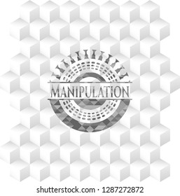Manipulation grey emblem with cube white background