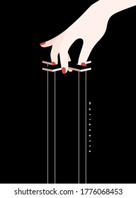 Manipulation hand. Hands of an Invisible puppeteer. Mind controlled, Master dictator, Bossy, Marionette, Puppet, Theater. Flat design Modern vector illustration.