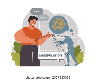 Manipulation. Psychological control method. Domination exploitation, emotional abuse and control. Toxic relationship idea. Flat vector illustration