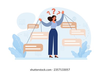 Manipulation. Psychological control method. Domination exploitation, emotional abuse and control. Toxic relationship, propaganda, internet addiction idea. Flat vector illustration