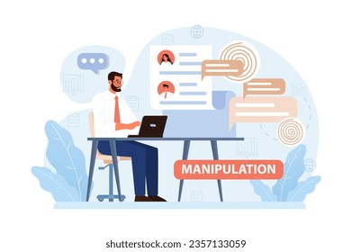 Manipulation. Psychological control method. Domination exploitation, emotional abuse and control. Toxic relationship, propaganda, internet addiction idea. Flat vector illustration