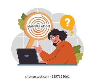 Manipulation. Psychological control method. Domination exploitation, emotional abuse and control. Propaganda and internet addiction idea. Flat vector illustration