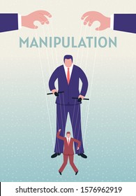 Manipulation. Puppet Master is controlling  people with strings. Vector illustration.