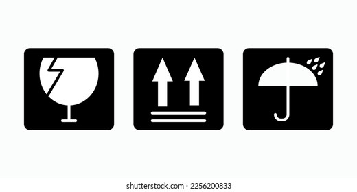 Manipulation signs for cargo marking. Marking of goods. Symbols on boxes. Vector graphics.