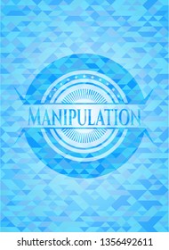 Manipulation sky blue emblem with triangle mosaic background