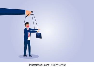 Manipulation vector concept. Businessman controlled from above like a puppet