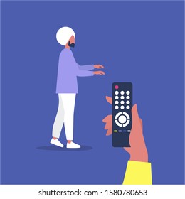 Manipulative relationships, young indian male character being manipulated by a remote control