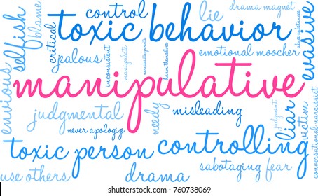 Manipulative word cloud on a white background. 