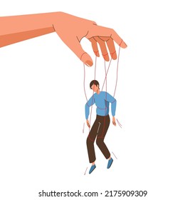 Manipulator Concept Vector Illustration. Puppet Master Hand Manipulate Man Via Ropes. Control Domination Exploitation Background.