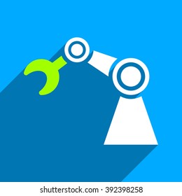 Manipulator long shadow vector icon. Style is a flat manipulator iconic symbol on a blue square background.