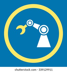 Manipulator vector icon. Style is bicolor flat rounded symbol, yellow and white colors, rounded angles, blue background.