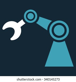 Manipulator vector icon. Style is bicolor flat symbol, blue and white colors, rounded angles, dark blue background.