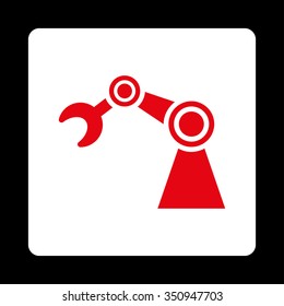 Manipulator vector icon. Style is flat rounded square button, red and white colors, black background.