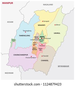 manipur administrative and politica map, India