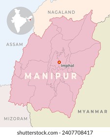 Manipur district locator map with neighbour state and country