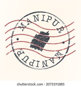 Manipur, India Stamp Map Postal. Silhouette. Passport Round Design. Vector Icon. Design Retro Travel National Symbol.