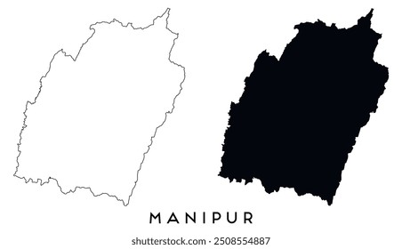 Manipur map outline and black silhouette vector