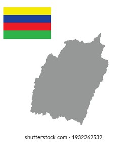 Manipur map vector silhouette illustration isolated on white background. Manipur flag. India state province.
