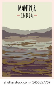 Manipur retro poster. Manipur travel illustration. States of India greeting card.