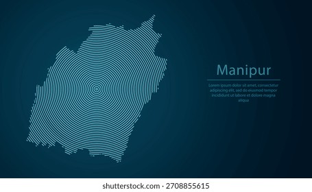Manipur, Bundesstaat Indien, Karte gefüllt mit konzentrischen Kreisen auf dunklem Farbverlauf-Hintergrund