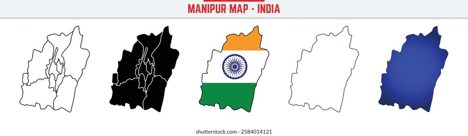 Manipur, State, MN, Outline Icon – India Map Silhouette Vector. India map editable stroke outline icon