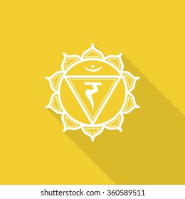 Manipura.  Beautiful indian ornamental 7 chakras collection. Vector illustration. Color yoga chakra flat icon with long shadow. 7 chakra mandalas.
