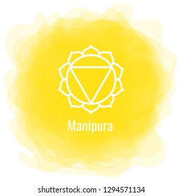 Manipura icon. The third sun chakra. Vector yellow smoky circle. Line symbol. Sacral sign. Meditation