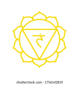 Manipura icon. The third sun chakra. Vector yellow line symbol. Sacral sign. Meditation