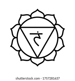 Manipura icon. The third sun chakra. Vector black line symbol. Sacral sign. Meditation