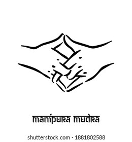 Manipura mudra. Hand spirituality hindu yoga of fingers gesture. Technique of meditation for mental health.